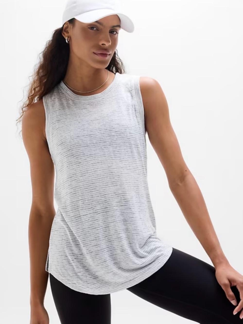 Athleta Breezy Tank Cobblestone Grey Stripe Sleeveless Crewneck Tank- XS